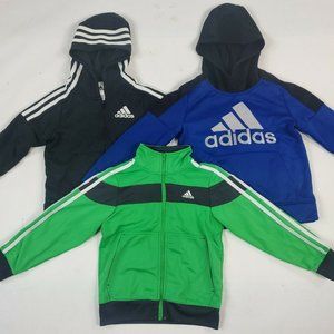 Three Boys Size 5 Adidas Hoodies & Jacket Green Blue Dark Gray/Black 3 Stripe
